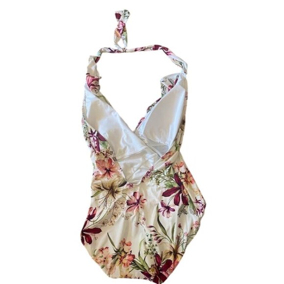 Carmen Marc Valvo Floral One-Piece Halter Swimsuit- Size 12 - Beach - Pool Party - Picture 7 of 7